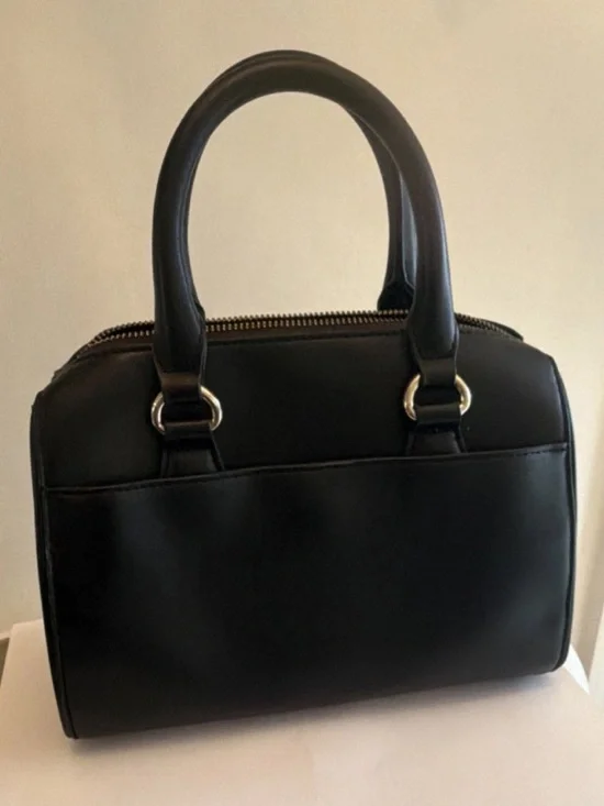 Karl Lagerfeld Black Leather Top-Handle Satchel with Gold Hardware - Picture 2 of 8